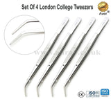 Set of 4 London College Tweezers , Extracting and Tissue Forceps